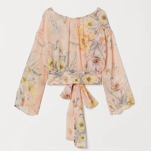 H&M Floral Peach Blouse with Tie Back Waist